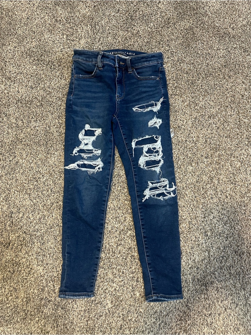American Eagle Outfitters Navy Blue Ripped Skinny Jeans - Women